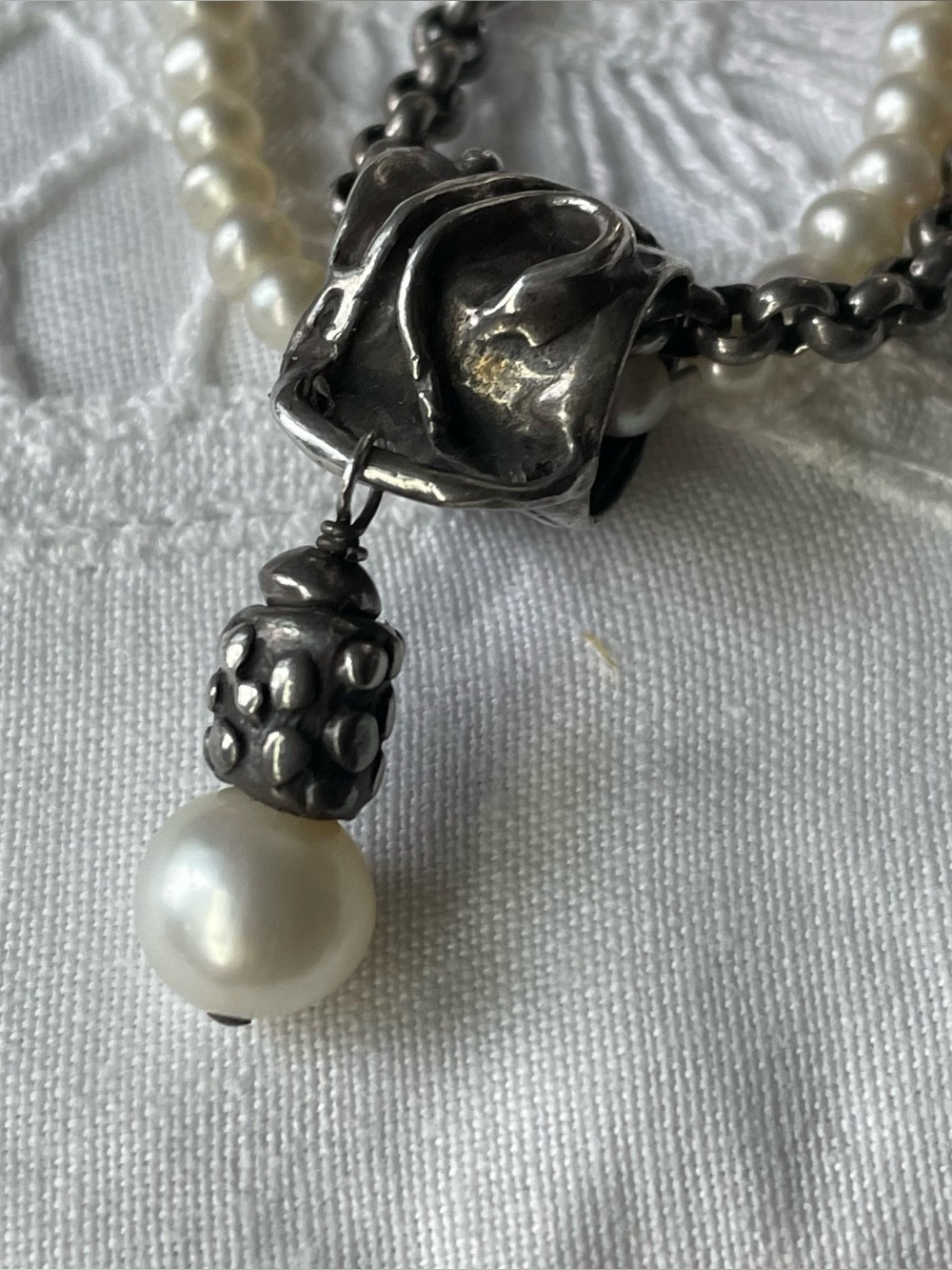 Vintage sterling silver chain & pearl necklace - Picture 4 of 7